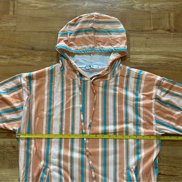 CRAZY TRAIN M Orange Teal Striped Hoodie Casual Western Boho Southwestern 70s - Picture 13 of 16